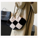 Diamond Pattern One Shoulder Ins Net Red Small Fragrance Cross Body Plush Bag
