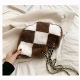 Diamond Pattern One Shoulder Ins Net Red Small Fragrance Cross Body Plush Bag