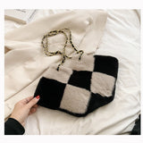 Diamond Pattern One Shoulder Ins Net Red Small Fragrance Cross Body Plush Bag
