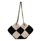 Diamond Pattern One Shoulder Ins Net Red Small Fragrance Cross Body Plush Bag