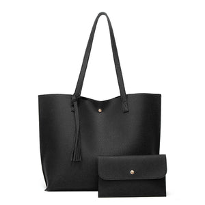 Women's PU Leather Tassel Pouch Large Capacity Tote Handbag