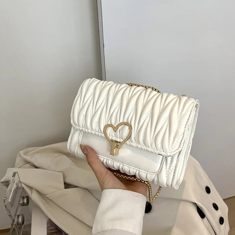 Heart Lock Shoulder Bag Chain Crossbody Bag PU Leather Party Bag