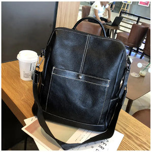 Leather Women Backpack School Bag for Girls Large Capacity Travel Bag
