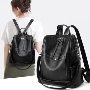 Leather Women Backpack School Bag Zipper Large Capacity Travel Bag Y42