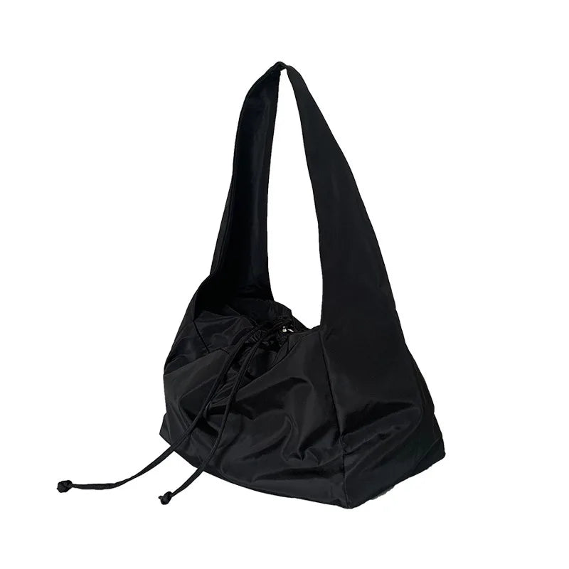 Nylon Bucket Bag Black Zipper Soft Shoulder Bag Purses Handbags Tote Bag Sac