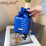 PU Leather Chain Bucket Bag Solid Portable Handbag