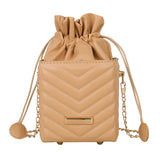 PU Leather Chain Bucket Bag Solid Portable Handbag