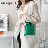 PU Leather Chain Bucket Bag Solid Portable Handbag