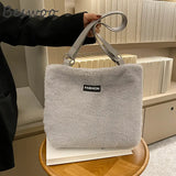 Plush Tote Bag for Women Retro Casual Handbag Fluffy Large Capacity Shoulder Bag