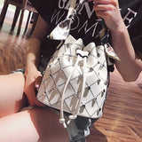 Vintage Leather Handbag Drawstring Silk Ribbon Bucket Shoulder Bag