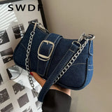 Denim Chain Shoulder Bag Casual Messenger Bag Women's Underarm Bag