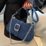 Denim Chain Shoulder Bag Casual Messenger Bag Women's Underarm Bag