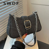 Denim Chain Shoulder Bag Casual Messenger Bag Women's Underarm Bag