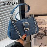 Denim Chain Shoulder Bag Casual Messenger Bag Women's Underarm Bag