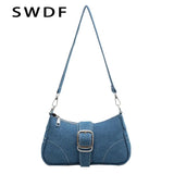 Denim Chain Shoulder Bag Casual Messenger Bag Women's Underarm Bag