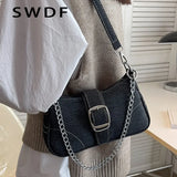 Denim Chain Shoulder Bag Casual Messenger Bag Women's Underarm Bag