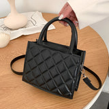 Women's PU Leather Handbag Diamond Check Pattern Crossbody Tote