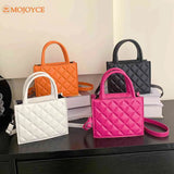 Women's PU Leather Handbag Diamond Check Pattern Crossbody Tote