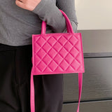 Women's PU Leather Handbag Diamond Check Pattern Crossbody Tote