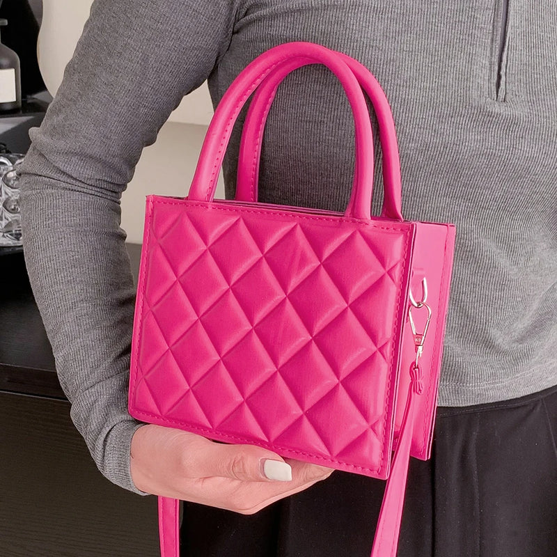 Women's PU Leather Handbag Diamond Check Pattern Crossbody Tote