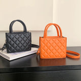 Women's PU Leather Handbag Diamond Check Pattern Crossbody Tote