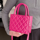 Women's PU Leather Handbag Diamond Check Pattern Crossbody Tote