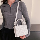 Women's PU Leather Handbag Diamond Check Pattern Crossbody Tote