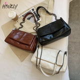 Vintage Leather Shoulder Bag with Thick Chain Tote