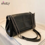 Vintage Leather Shoulder Bag with Thick Chain Tote