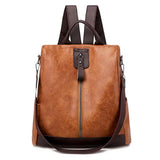 Multifunction Leather Backpack Girls School Bag Large Capacity Female Bagpack