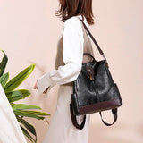 Multifunction Leather Backpack Girls School Bag Large Capacity Female Bagpack