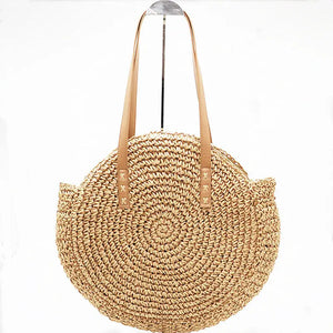 Women's Large Hand-Woven Straw Tote Bag for Beach Holiday