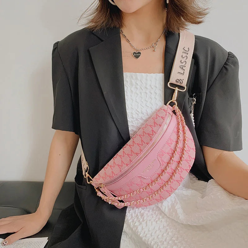 Plaid Chain Fanny Pack Broadband Crossbody Bag