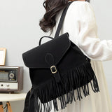 Retro Women Backpack Tassel Shoulder Bag High School Bag For Teenage Girls