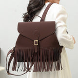 Retro Women Backpack Tassel Shoulder Bag High School Bag For Teenage Girls