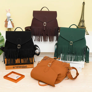 Retro Women Backpack Tassel Shoulder Bag High School Bag For Teenage Girls