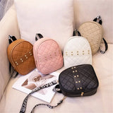 Retro Women Backpack PU Leather Mini Backpacks Multi-Function Rivets Shoulder Ba