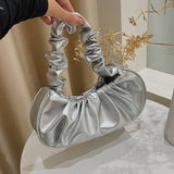 Solid Cloud Pleated Handlebags for Women PU Bags Leisure Tote Bag
