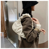 Solid Cloud Pleated Handlebags for Women PU Bags Leisure Tote Bag
