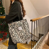Corduroy Leopard Print Shoulder Bag Large Capacity Totes