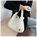 Checker Print Shoulder Bags Quilted Soft Plush Bags Winter Tote Bags
