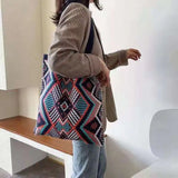 Bohemian Crochet Woolen Tote Bag for Women