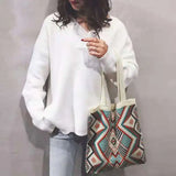 Bohemian Crochet Woolen Tote Bag for Women