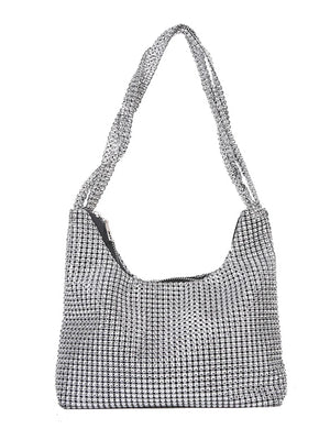 Spring Autum Silver Rhinestone Evening Bag Handbag For Dinner Party