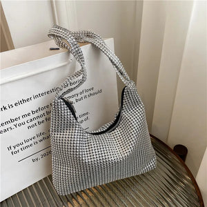 Spring Autum Silver Rhinestone Evening Bag Handbag For Dinner Party