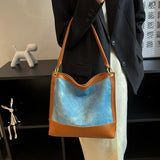 Fashionable Multi-function PU Leather Denim Shoulder Top Bag