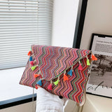 Ethnic Style Stripe Printing Handbag Chain One Shoulder Diagonal Bag