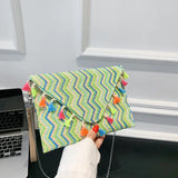 Ethnic Style Stripe Printing Handbag Chain Shoulder Diagonal Bag
