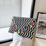 Ethnic Style Stripe Printing Handbag Chain One Shoulder Diagonal Bag