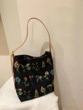 Velvet Flower Printed Tote Messenger Bag Large Capacity Handbag